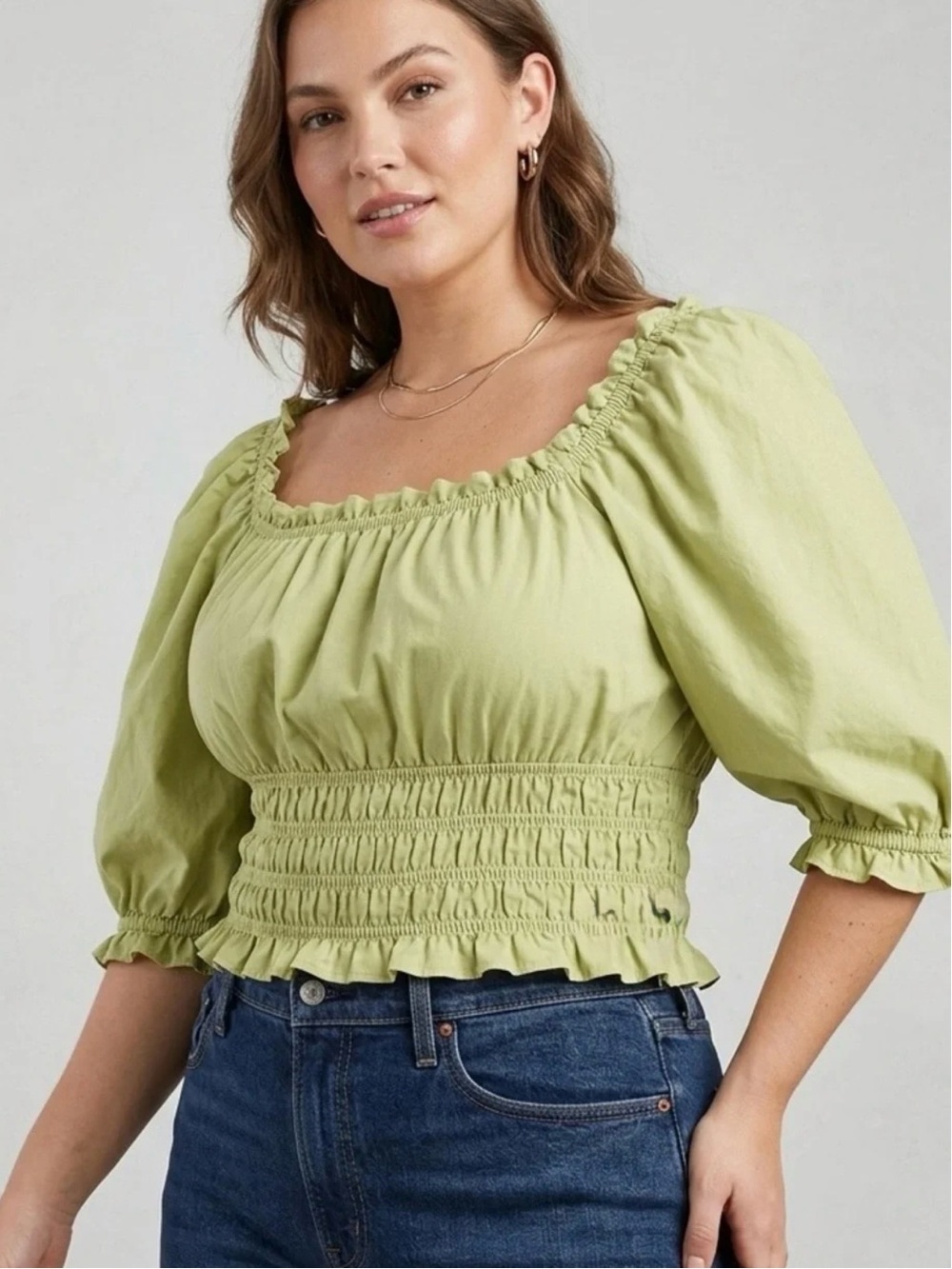Levi's Light Green Smocked Square-Neck Crop Top